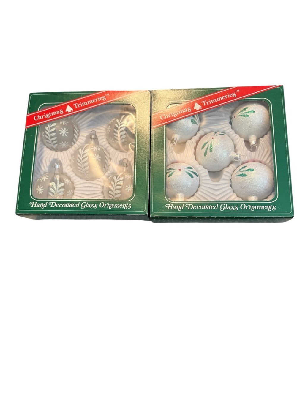 Vintage 1980’s Bradford Christmas Trimmeries Hand Decorated Glass 10 Ornaments
